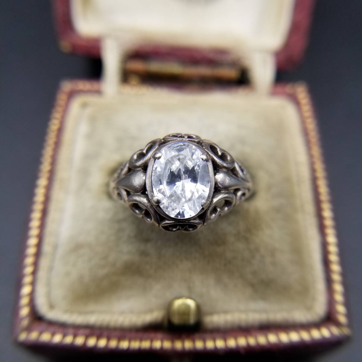 KBN Kabana キュービックジルコニア オーバル ハート透かし 925 シルバー ヴィンテージ リング 銀 指輪 クラシック エレガント R14-O_画像1