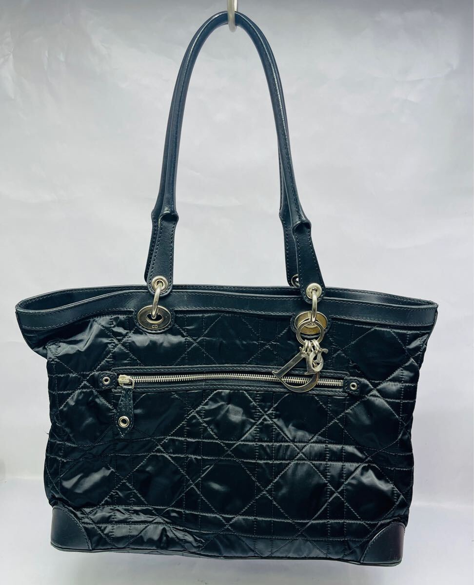 ◇１円★ Dior ディオール トートショルダーバッグ ナイロン ブラック黒 ロゴチャーム付 肩掛け ファスナー開閉 used