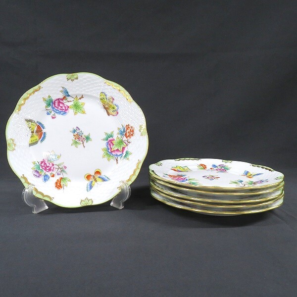#anv ヘレンド HEREND プレート 皿 6枚 ヴィクトリアブーケ 19cm 花柄 蝶 金彩 洋食器 美品【同梱不可】 [864933]