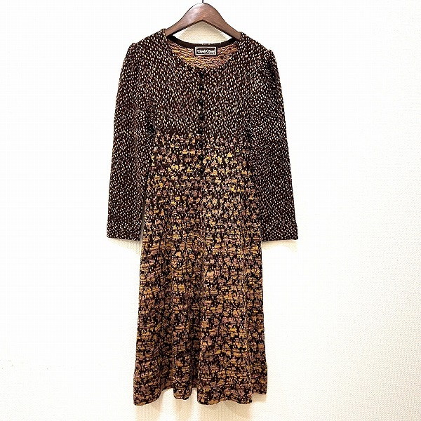 #wnc サイトウトヨコ 斉藤都世子 ワンピース 茶系 黄色 ピンク ニット 総柄 ロング レディース [893578]