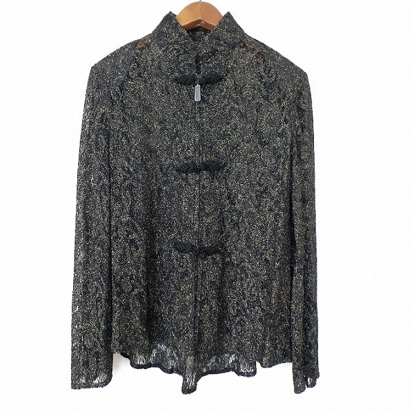 #snc GKITALIYA 伊太利屋 カーディガン 9 黒 ゴールド ラメ ジップアップ ハイネック レディース [921697]