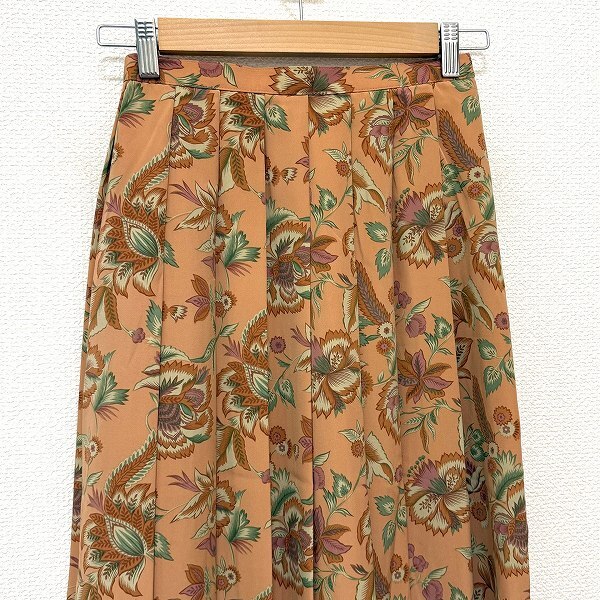 #anc バーバリー BURBERRY スカート 7AR オレンジ系 緑 花柄 プリーツ サイドジップ ヴィンテージ レディース [923173]