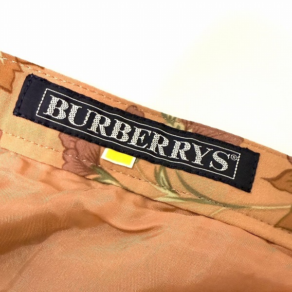 #anc バーバリー BURBERRY スカート 7AR オレンジ系 緑 花柄 プリーツ サイドジップ ヴィンテージ レディース [923173]