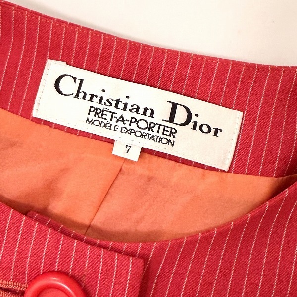 #anc クリスチャンディオール プレタポルテ ChristianDior スカートスーツ 7 赤系 小さいサイズ 七分袖 ヴィンテージ レディース [919372]