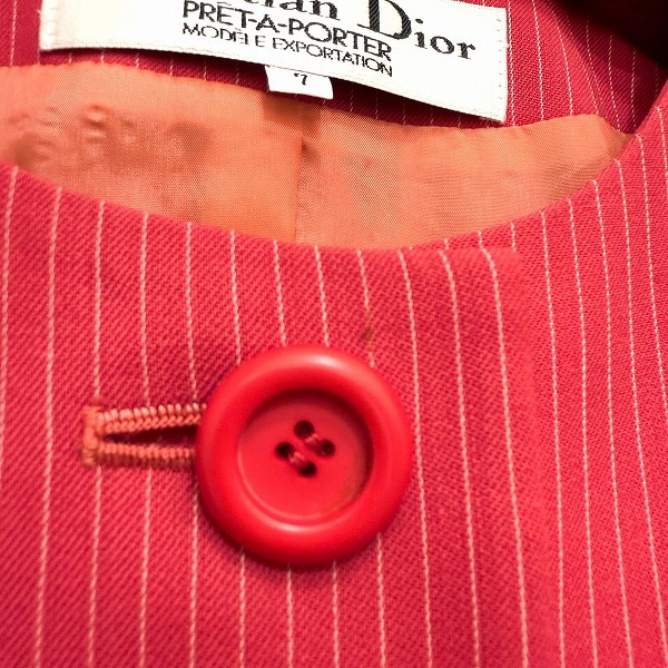 #anc クリスチャンディオール プレタポルテ ChristianDior スカートスーツ 7 赤系 小さいサイズ 七分袖 ヴィンテージ レディース [919372]