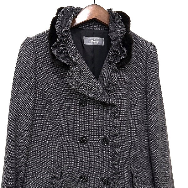 #wnc ギンザマギー 銀座マギー コート 40 グレー系 フリル レース レッキスファー ロング カシミヤ混 レディース [922391]