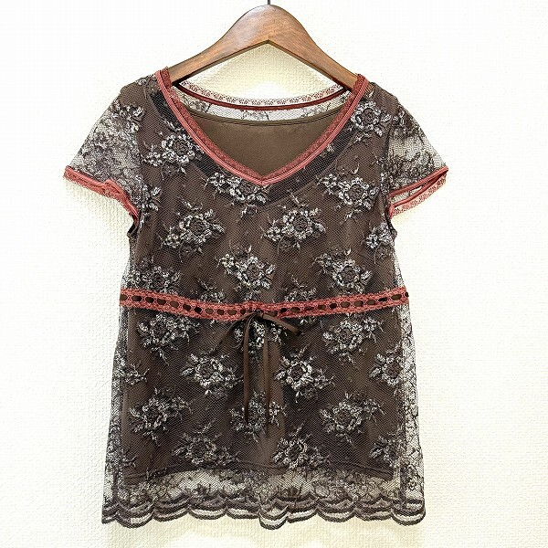 #snc 銀座マギー ギンザマギー MAGGY TOKYO カットソー 40 茶 オレンジ 半袖 レース ラメ メッシュ レディース [906782]
