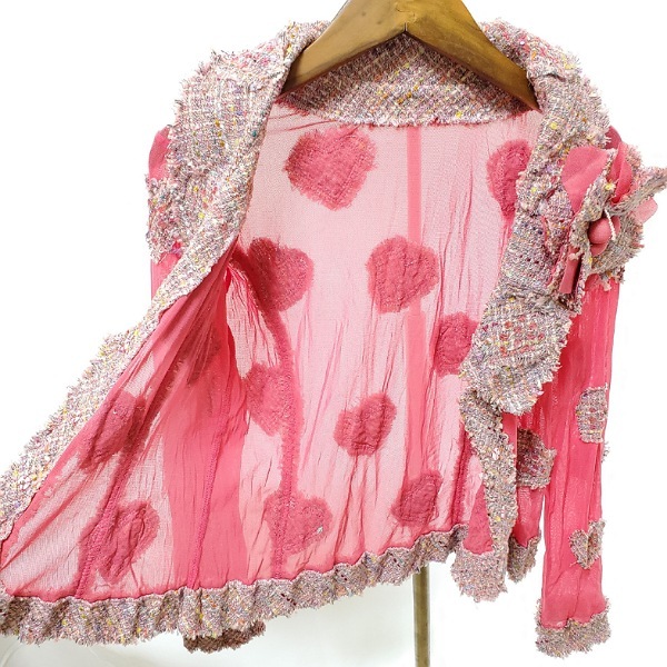 #anc ノコオーノ NOKOOHNO ジャケット 38 ピンク スナップボタン シースルー パワーネット ツイード ビジューボタン レディース [885596]