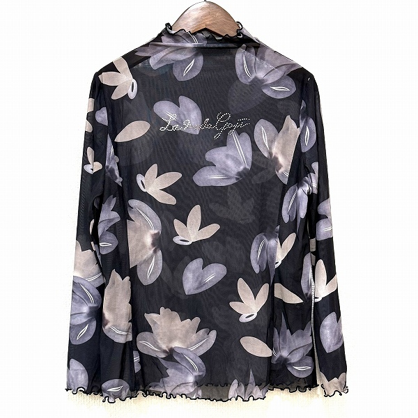 #anc 伊太利屋 GKITALIYA カットソー 9 黒系 グレー ベージュ メッシュ 花柄 ラインストーン パワーネット レディース [922758]