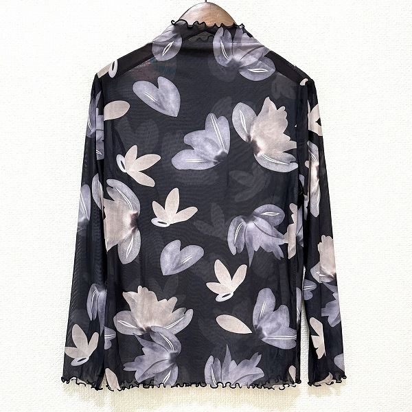 #anc 伊太利屋 GKITALIYA カットソー 9 黒系 グレー ベージュ メッシュ 花柄 ラインストーン パワーネット レディース [922758]