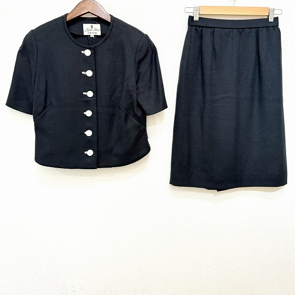 #snc 十仁プラザ JujinPlaxaCOUTURE スカートスーツ セットアップ ツーピース 40 黒系 半袖 麻 ノーカラー レディース [922720]
