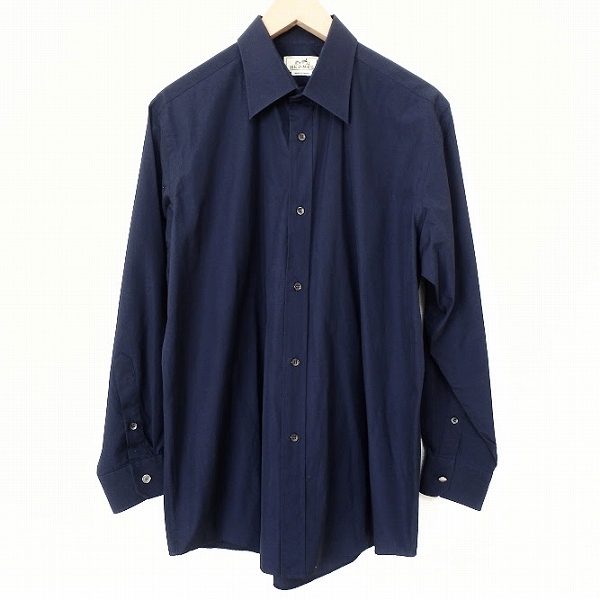 #apc エルメス HERMES 長袖シャツ 42 紺 セリエボタン Yシャツ フランス制 メンズ [900377]