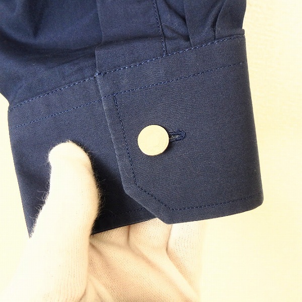 #apc エルメス HERMES 長袖シャツ 42 紺 セリエボタン Yシャツ フランス制 メンズ [900377]