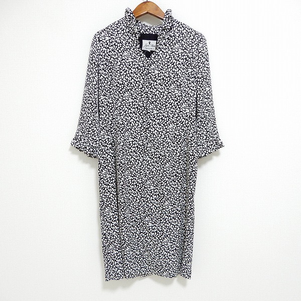 #anc 十仁プラザ JujinPlaxaCOUTURE ロング ワンピース 42 黒 白 総柄 レディース [922747]