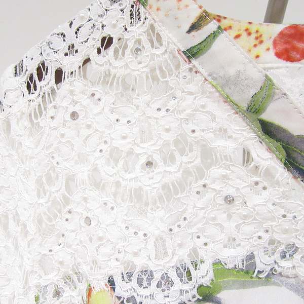 #snc 伊太利屋 GKITALIYA カットソー 9 白 マルチカラー レース 花柄 ヒョウ柄 ラインストーン スタッズ レディース [922760]