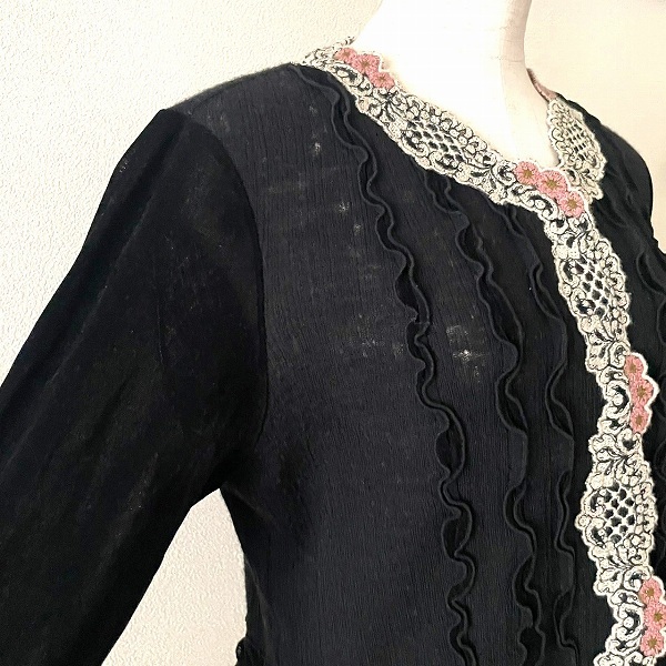 大きいサイズ インポートロッサ 華やかな総レース フラワー刺繍カーディガン 46 wnc インポートロッサ import Rossa カーディガン 42 黒系 異