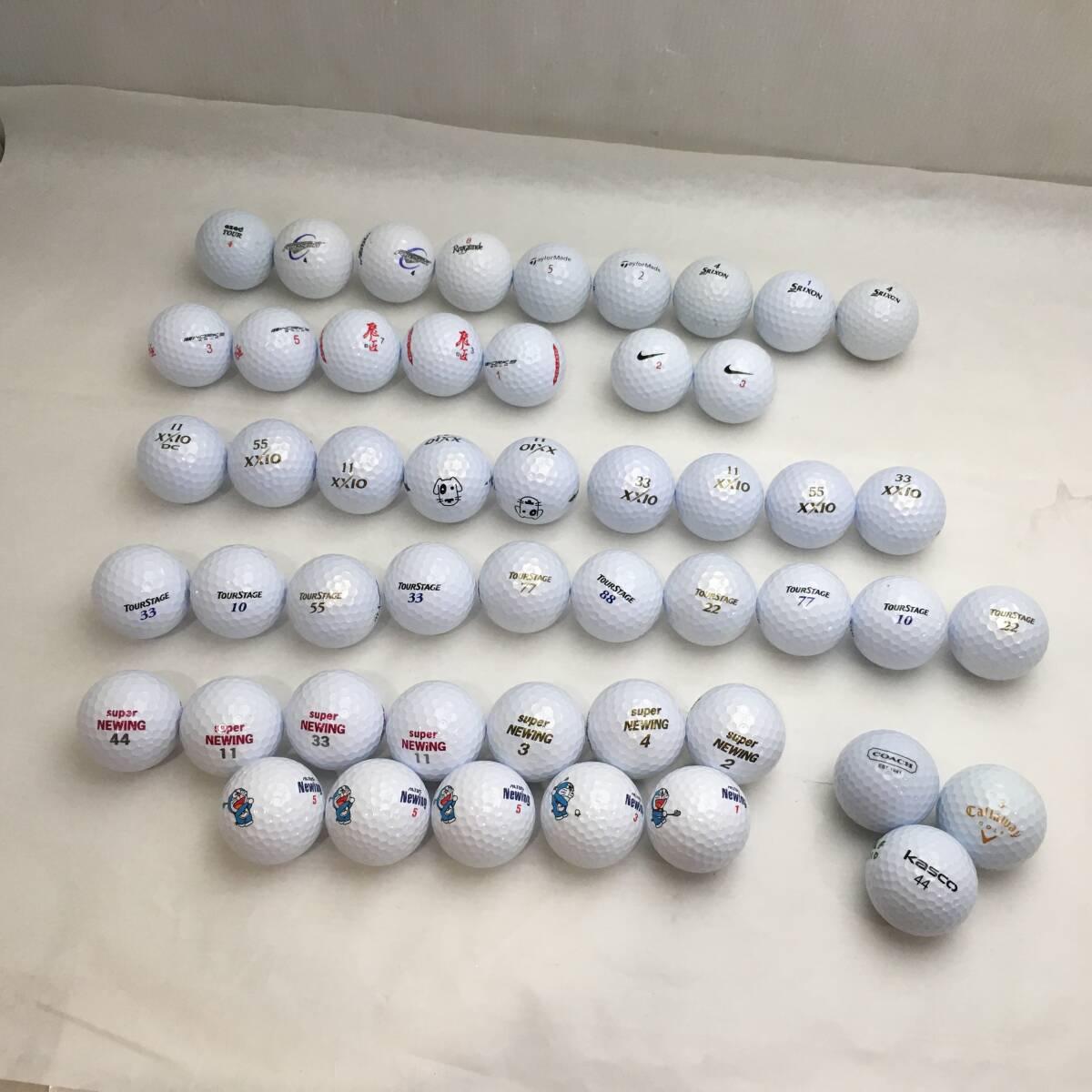 Y122401■ロストボール 50球 まとめ NEWING / TOUR STAGE / XXIO / NIKE / TailorMade / SRIXON ゴルフボール ドラえもん■
