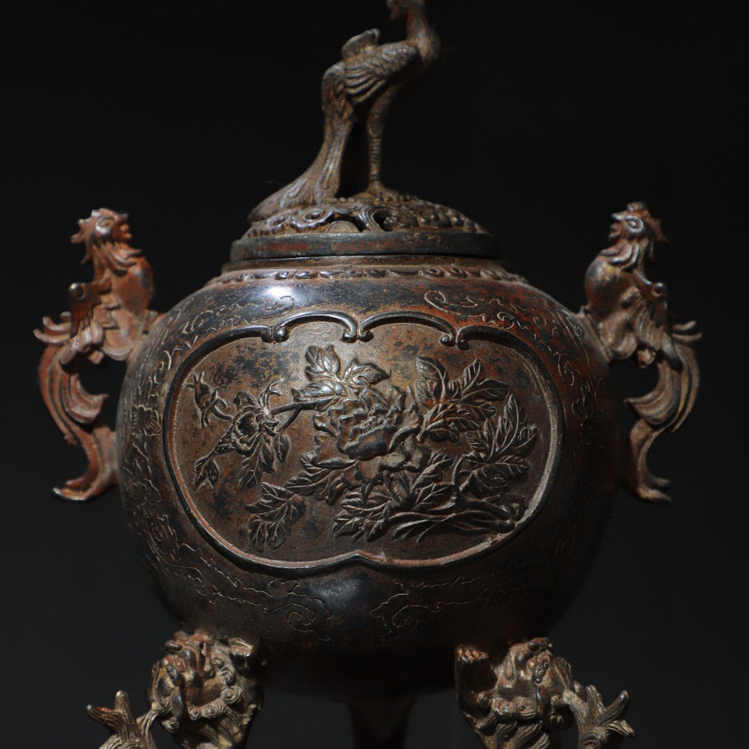 古寶奇蔵】銅製・泥金・鳳凰牡丹・置物・賞物・中国時代美術 古寶奇蔵】銅製・泥金・鳳凰牡丹・置物・賞物・中国時代美術