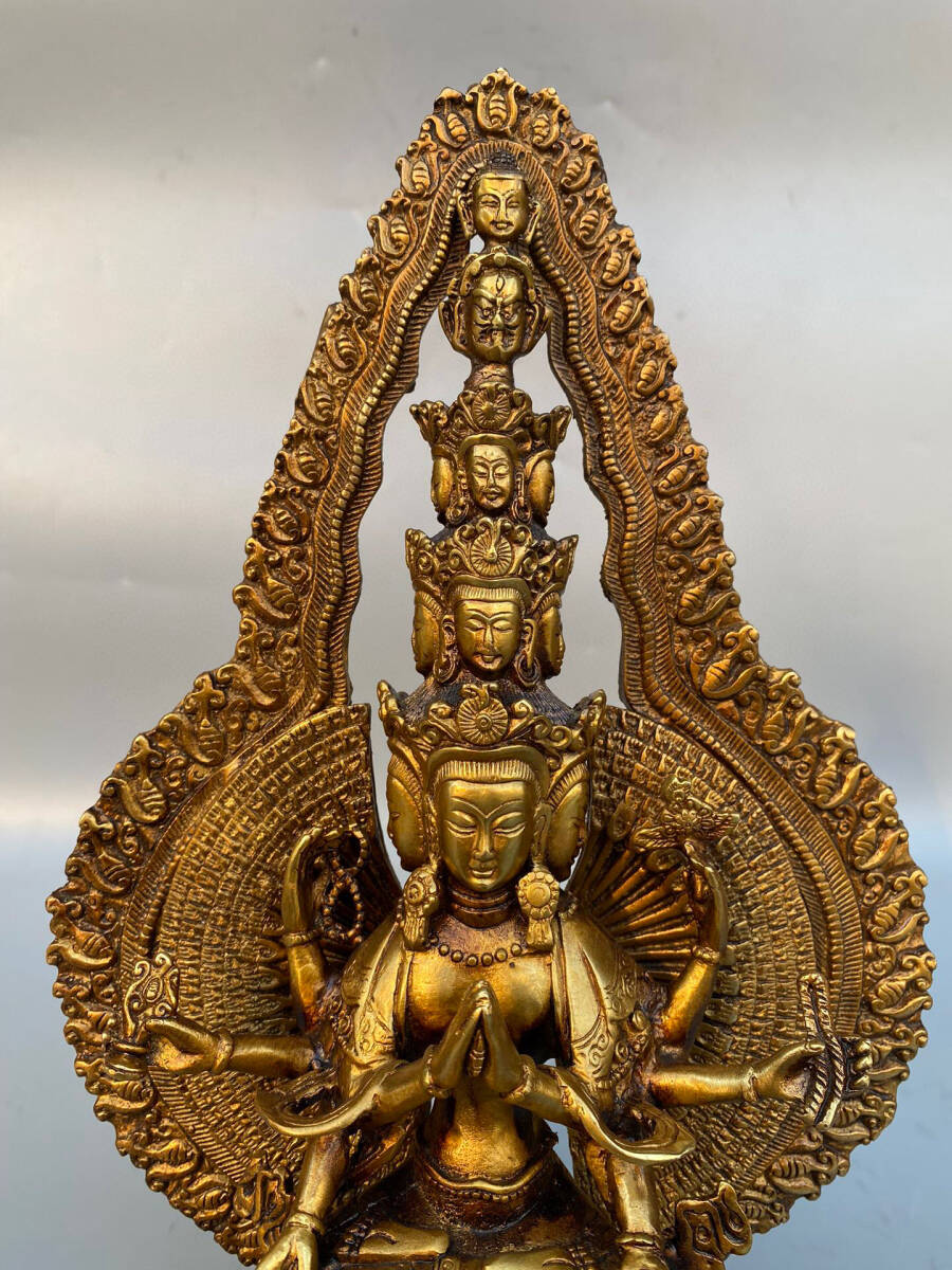 中国古美術・珍品旧蔵・和田玉・掐絲鎏金観音像・置物・純手作り・風水開運・供養仏像 中国古美術・珍品旧蔵・和田玉・掐絲鎏金観音像・置物・純