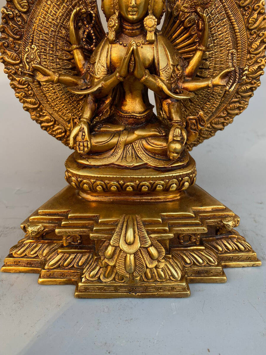 中国古美術・珍品旧蔵・和田玉・掐絲鎏金観音像・置物・純手作り・風水開運・供養仏像 中国古美術・珍品旧蔵・和田玉・掐絲鎏金観音像・置物・純