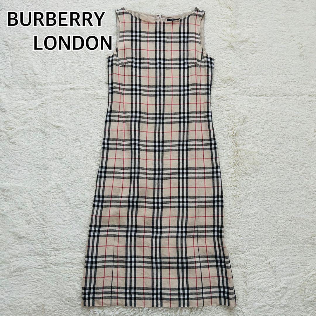 未使用 タグ付き バーバリー　ワンピース ノバチェック 麻100％ 大きいサイズ 未使用 タグ付き バーバリー ワンピース ノバチェック 麻100