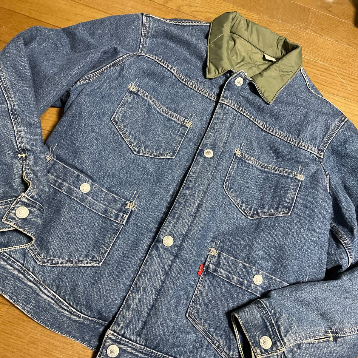 【新品・未使用】ダメージ加工 リバーシブル MA-1 デニム ジャケット リーバイス リバーシブル ma-1 ドッキング 再構築 デニム
