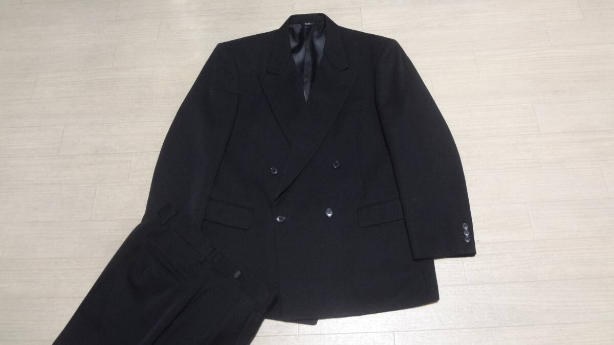 美品175cmW76-90cm特大☆アジャスター付き★Festone D'URBAN★高級ダブルフォーマルスーツ黒/ブラック冠婚葬祭礼服喪服結婚葬式★ダーバン