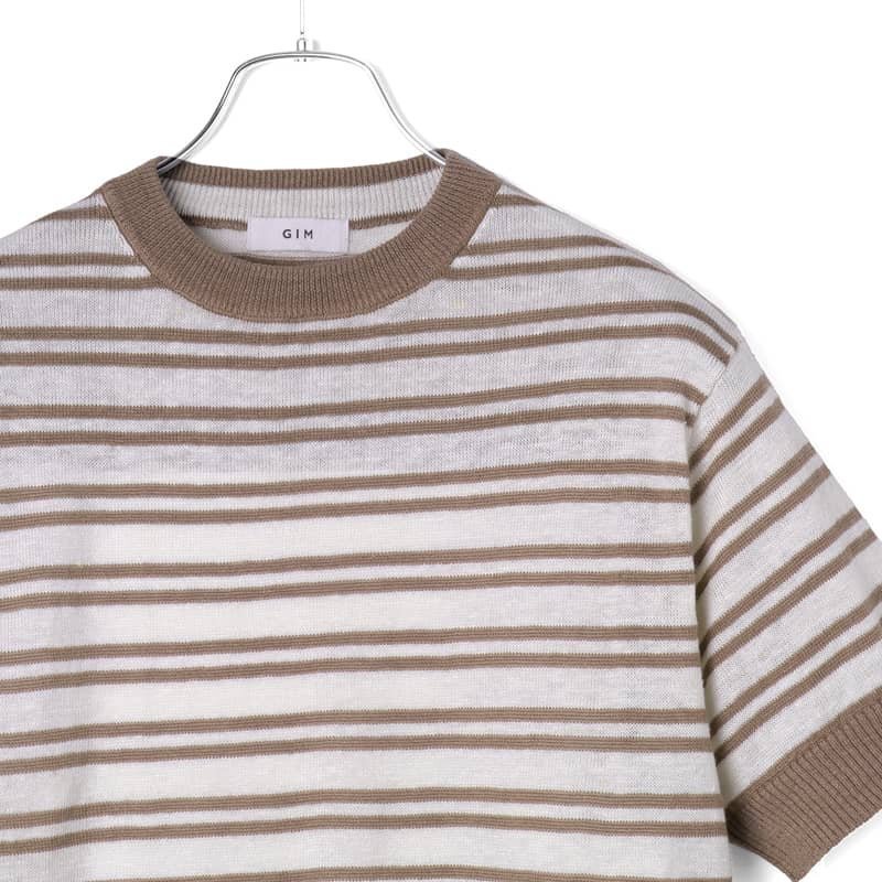 ◆【GIM(ジム)/春夏/オーガニックリネン12Gボーダー柄半袖クルーネックニット】[gim2380101-L]_画像3