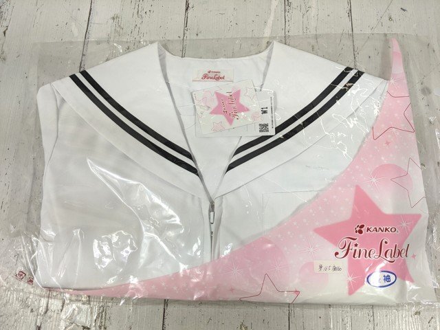【as1152】中学校 高校 女子用学生服 制服 前割 夏セーラー長袖上衣 大府型 カンコー KF3102LK 白×黒2本ライン サイズ：W1 未使用◆W70