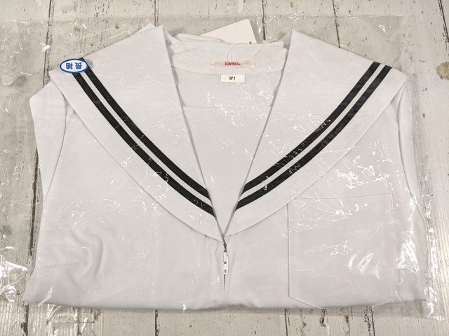 【as750】中学校 高校 女子用学生服 制服 中間服 長袖 セーラー服 kanko カンコー KN3112L 白×黒2本ライン サイズ：W1 未使用◆W70