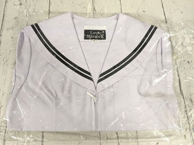 【as938】中学校 高校 女子用学生服 制服 Love Marchen 夏服 半袖セーラー服 M800-3 白×黒2本ライン サイズ：150 未使用◆W70