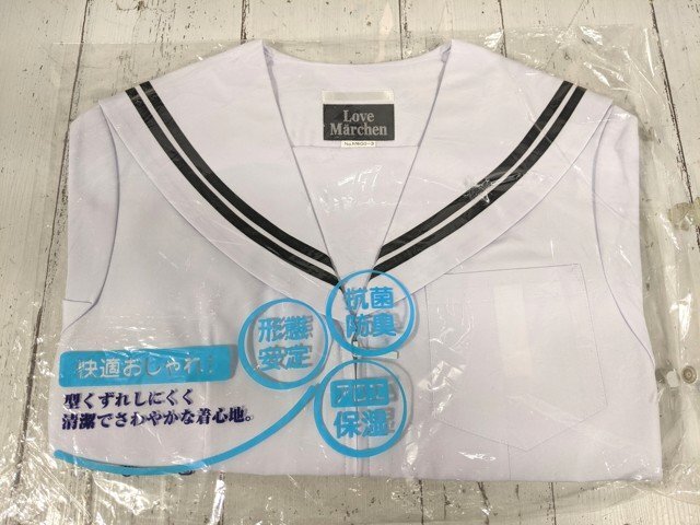 【as960】中学校 高校 女子用学生服 制服 Love Marchen 夏服 半袖セーラー服 M800-3 白×黒2本ライン サイズ：155 未使用◆W70