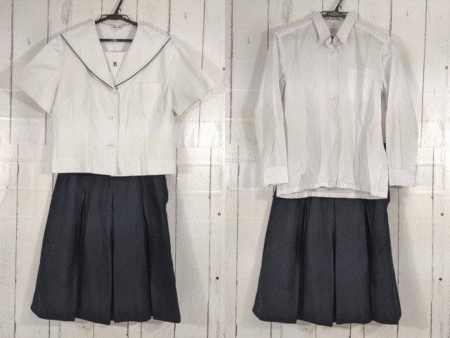 【as902】熊本県 熊本北高校 女子用学生服 制服 夏服セーラー服+長袖カッターシャツ+夏服スカート◆e54