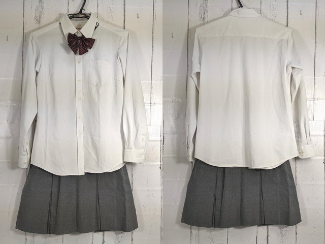 【as294】京都府 山城高校 女子用学生服 制服 長袖カッターシャツ+冬服スカート??+リボン