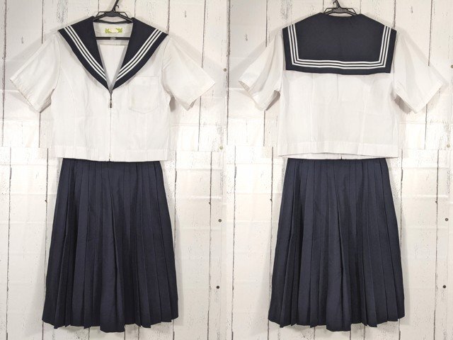 【as167】愛知県 猪高中学校 女子用学生服 制服 夏服セーラー服+夏服スカート◆W47