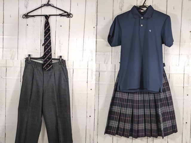 【as251】東京都 深沢中学校 女子用学生服 制服 半袖ポロシャツ+夏服スカート+冬服ズボン+ネクタイ◆f39