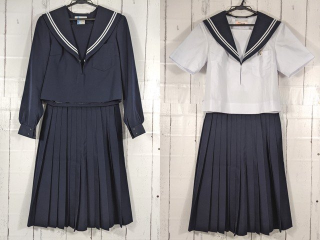 【as005】愛知県 碧南市立西端中学校 女子用学生服 制服 冬服・夏服セーラー服+冬服スカート+スカーフ◆e71