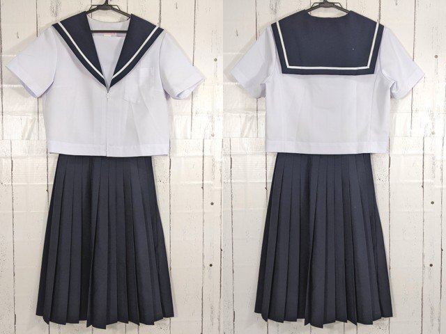 【as024】愛知県 瀬戸市 水野中学校 女子用学生服 制服 夏服セーラー服+ 夏服スカートフ◆W16