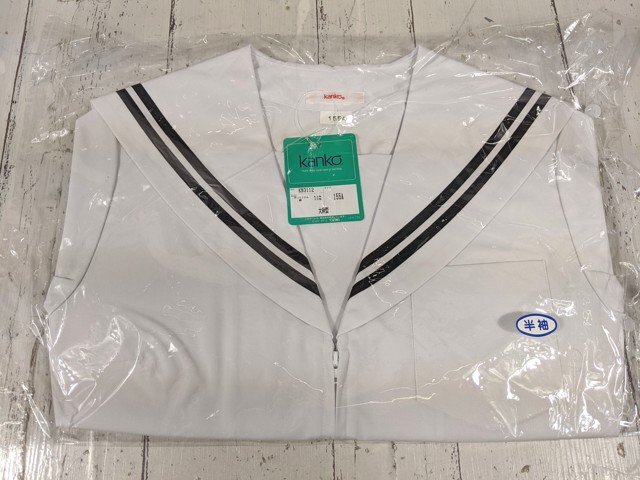 【as608】女子用学生服 制服 愛知県 大府型 夏服セーラー服 白×紺2本ライン サイズ：155A 未使用◆W70