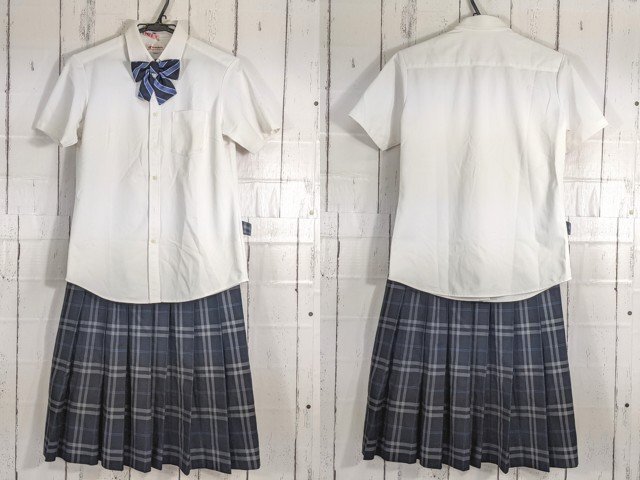 【as299】中学校?? 高校?? 衣装 コスプレ 女子用 学生服 制服 半袖カッターシャツ+冬服スカート(兵庫県 神崎高校)+リボン
