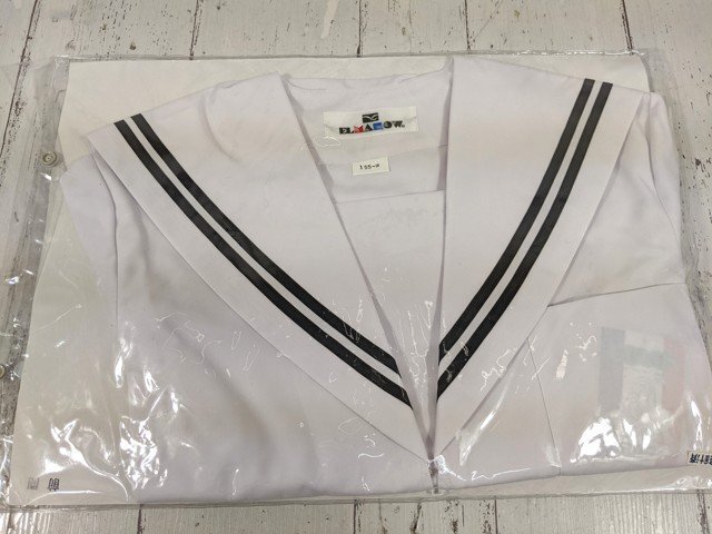 【as537】愛知県 大府型 中学校?? 高校?? 女子用 学生服 制服 中間服セーラー服(白黒2本ライン 155-α) 未使用◆W70