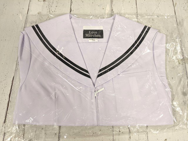 【as937】中学校 高校 女子用学生服 制服 Love Marchen 夏服 半袖セーラー服 M800-3 白×黒2本ライン サイズ：155 未使用◆W70