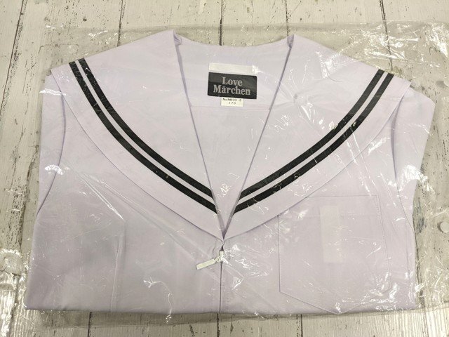 【as1043】中学校 高校 女子用学生服 制服 love marchen ラブメルヘン M800-3 夏服 セーラー服 白×黒2本ライン 170 未使用◆W70