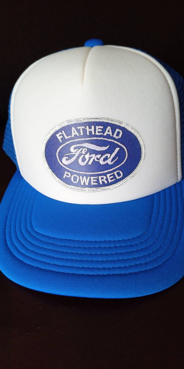 即決★シングルナイロンメッシュキャップ【FORD】プリント ブルー