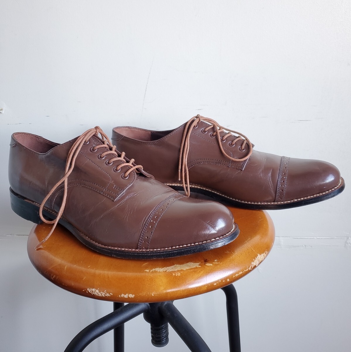 1043*[10 1/2E]90s STACY ADAMS колпак tu обувь 28.5. ранг Brown чай кожа обувь кожа обувь vintage б/у USED б/у одежда 