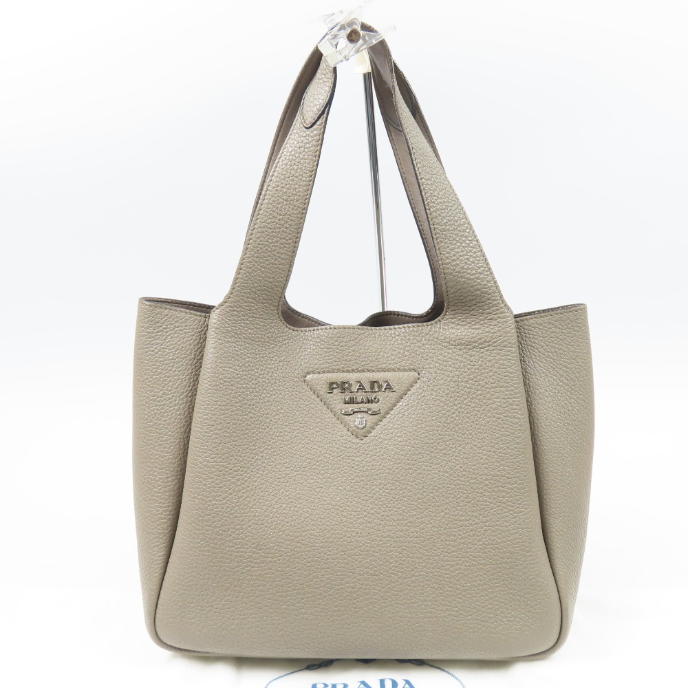 94722★1円スタート★PRADA プラダ 外綺麗 ロゴ トートバッグ ハンドバッグ レザー グレージュ