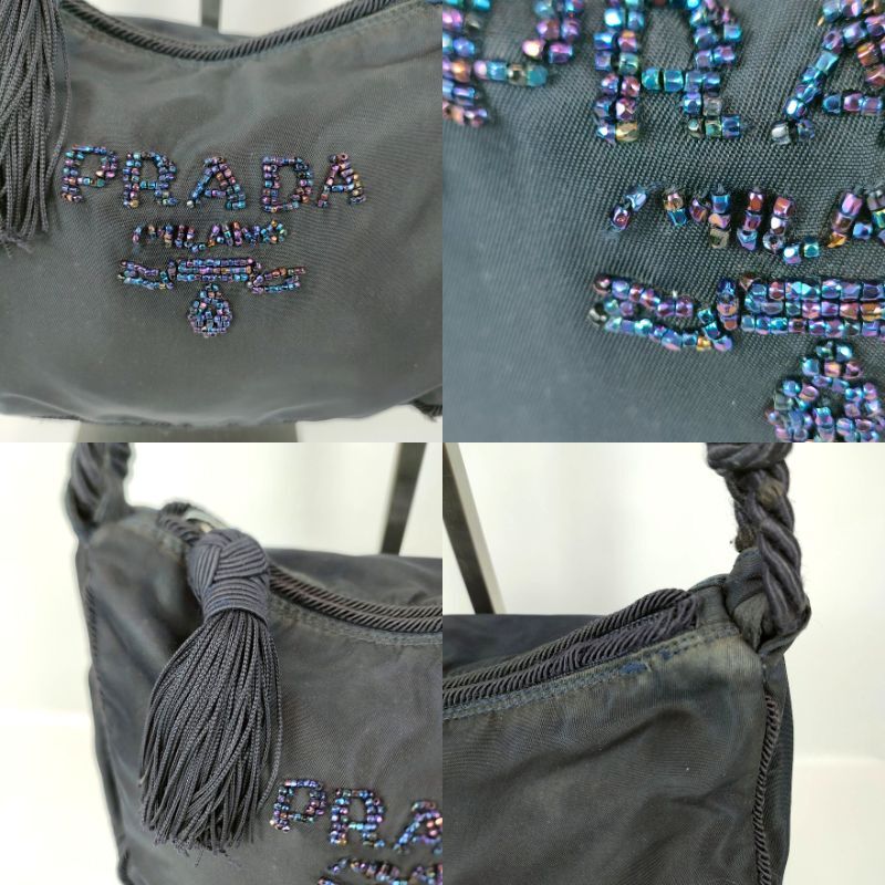 PRADA プラダ ナイロン ハンドバッグ ビーズ刺繍ロゴ ロープ PRADA プラダ ナイロン ハンドバッグ ビーズ刺繍ロゴ ロープ