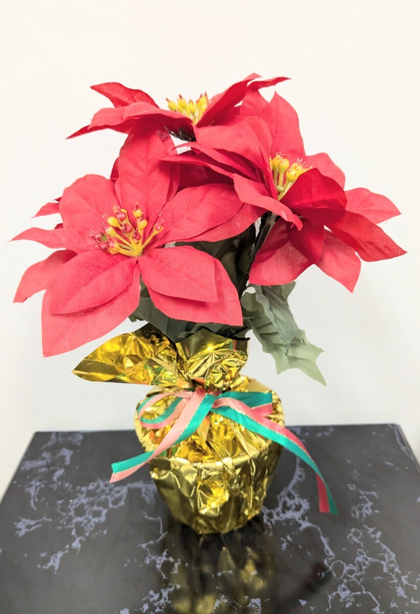 ポインセチア 造花 鉢タイプ クリスマス X'mas Winter Season 赤 鮮やかな インテリア 置物 縦約29cmx橫約20cm 安い