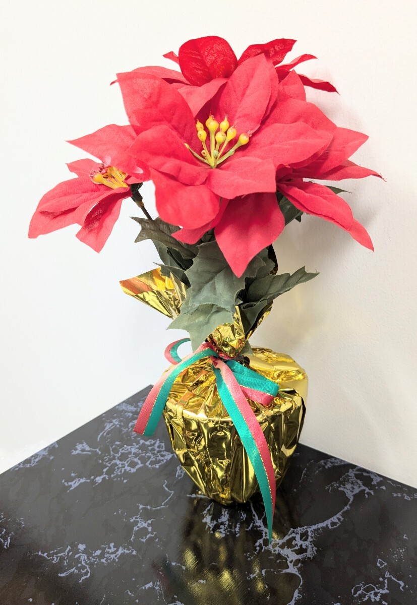 ポインセチア 造花 鉢タイプ クリスマス X'mas Winter Season 赤 鮮やかな インテリア 置物 縦約29cmx橫約20cm 安い