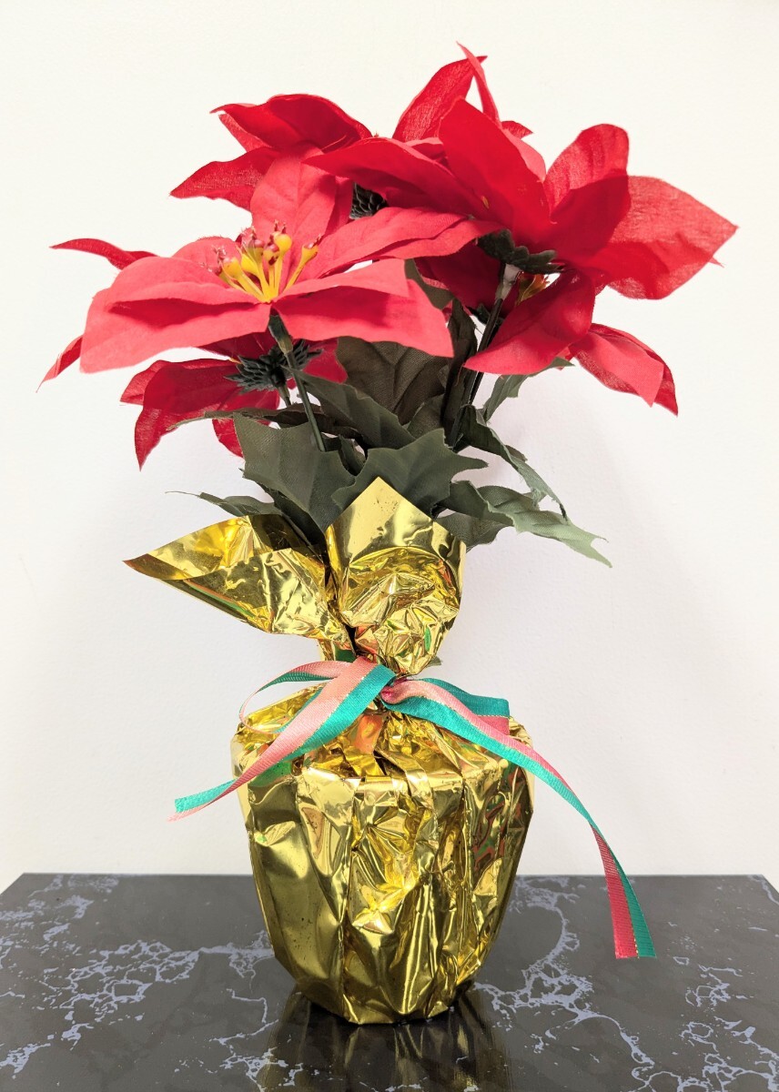 ポインセチア 造花 鉢タイプ クリスマス X'mas Winter Season 赤 鮮やかな インテリア 置物 縦約29cmx橫約20cm 安い